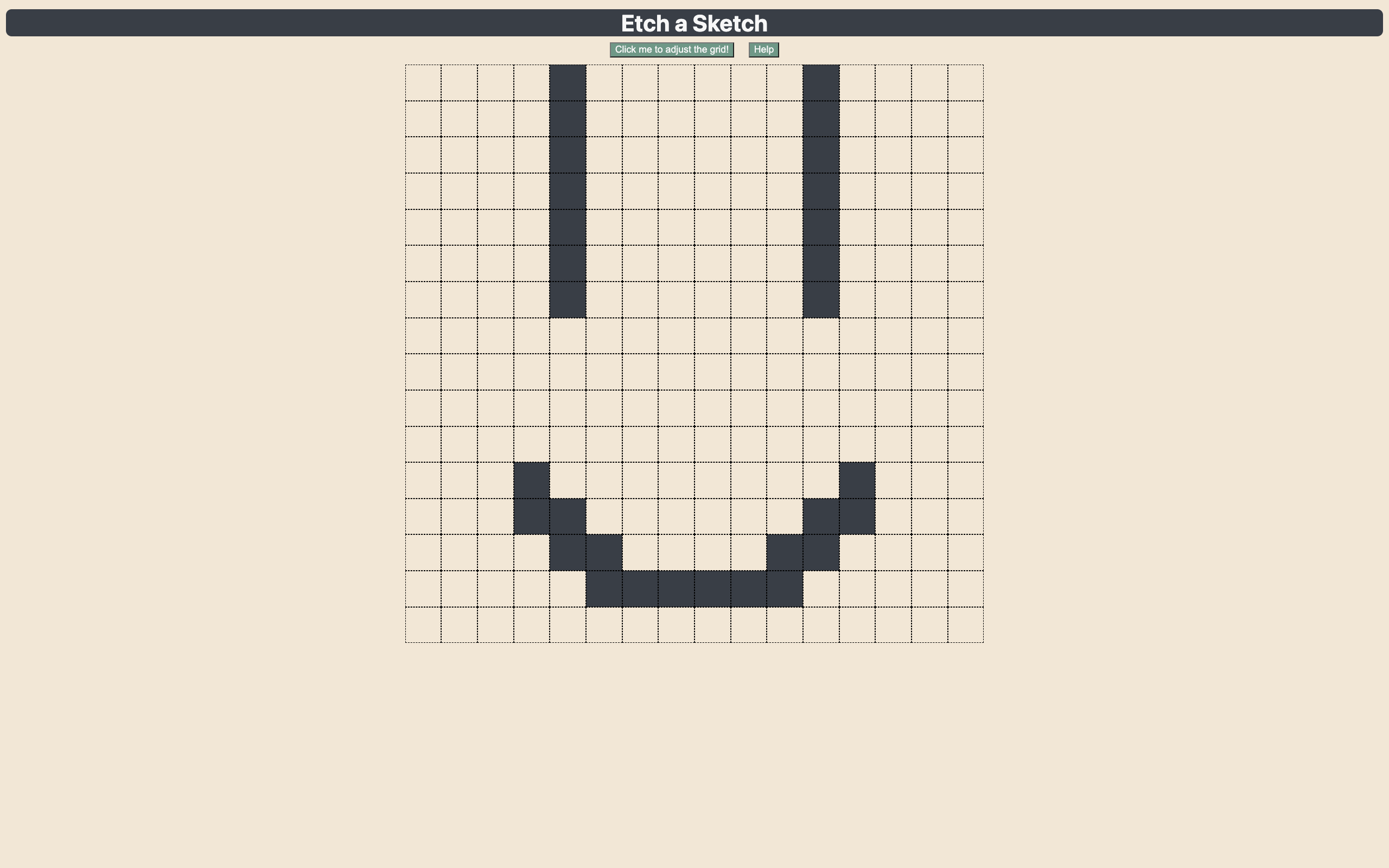 Screenshot of my Etch-a-Sketch I created while studying The Odin Project